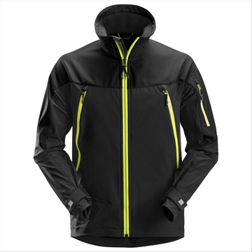 (NY) Jacka Snickers Workwear, SoftShell FW stl. S, svart/neon gul