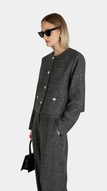 (NY) Jacka Nathalie Schuterman, Gaia Sequin Tweed Jacket, grå, stl. 40 