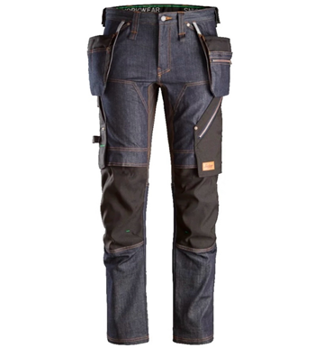 (NY) Arbetsbyxor SNICKERS WORKWEAR, 6955, FlexiWork, denim/svart, stl. 56